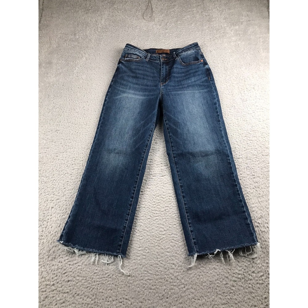 Judy Blue High Rise Crop Wide Leg Jeans Womens 5/27 (28x24) Fray Hem Stretch‎